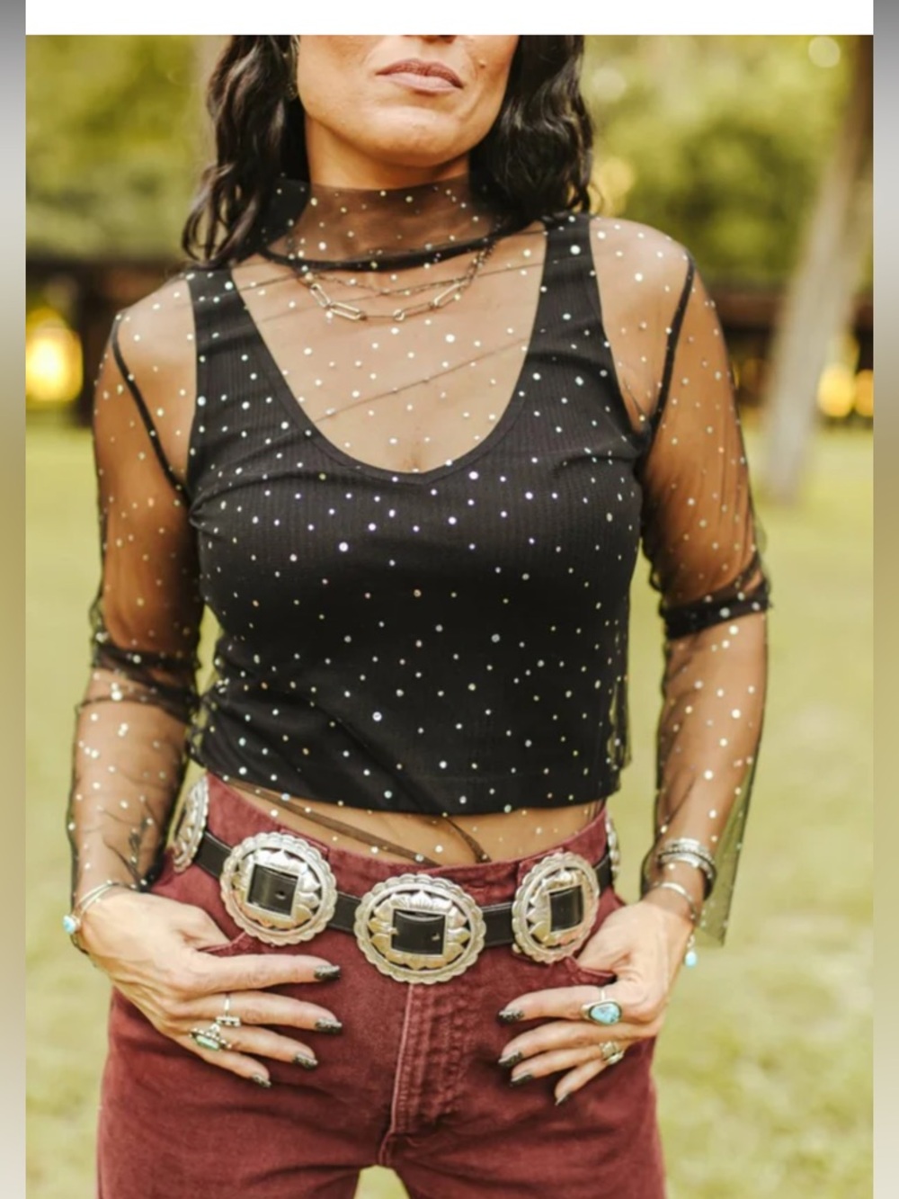 Wild Junkie Boutique | sequin mesh Long Sleeve Top, size M